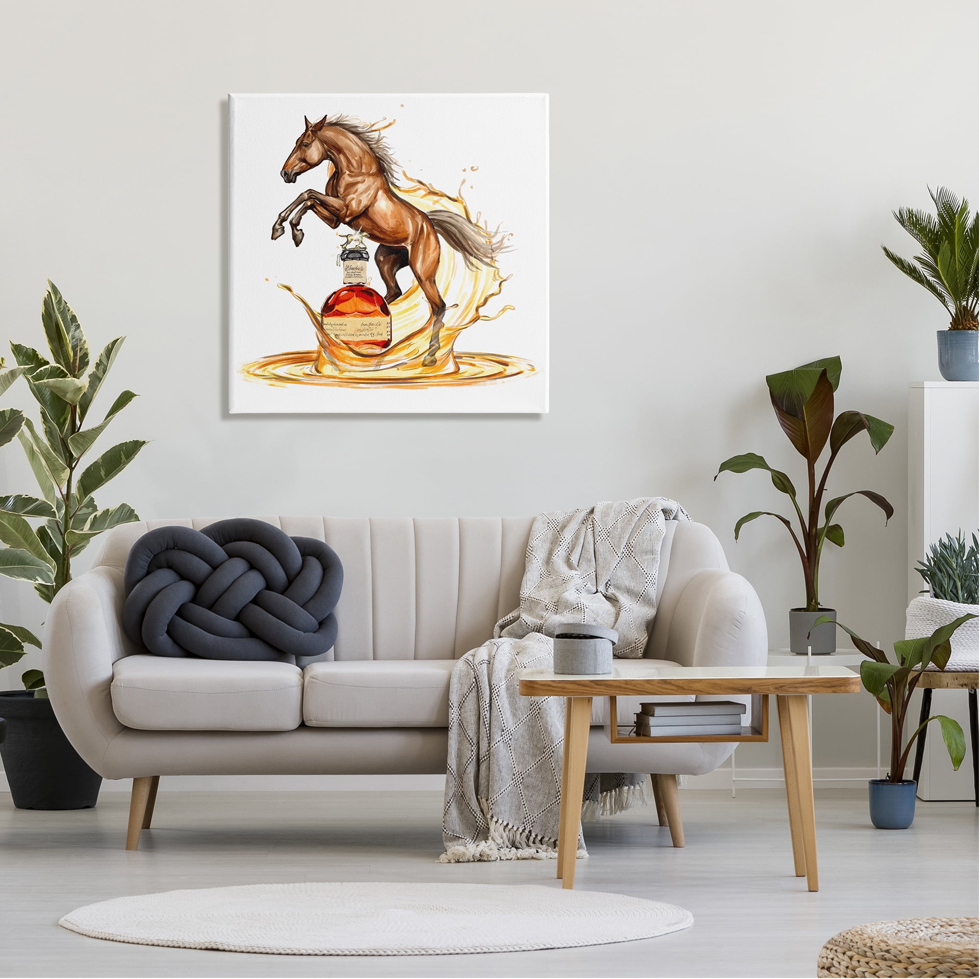 Stupell Industries Horse & Whiskey Bottle Animals & Insects Painting Gallery Wrapped Canvas Art Print Wall Art, 30 x 30
