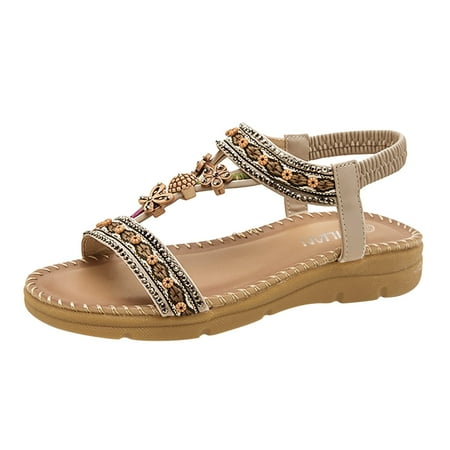 

nsendm Womens Sparkly Sandals Size 9 Sandals Breathable Toe Summer Open Shoes Women s Wine Color Sandals for Women Beige 8.5