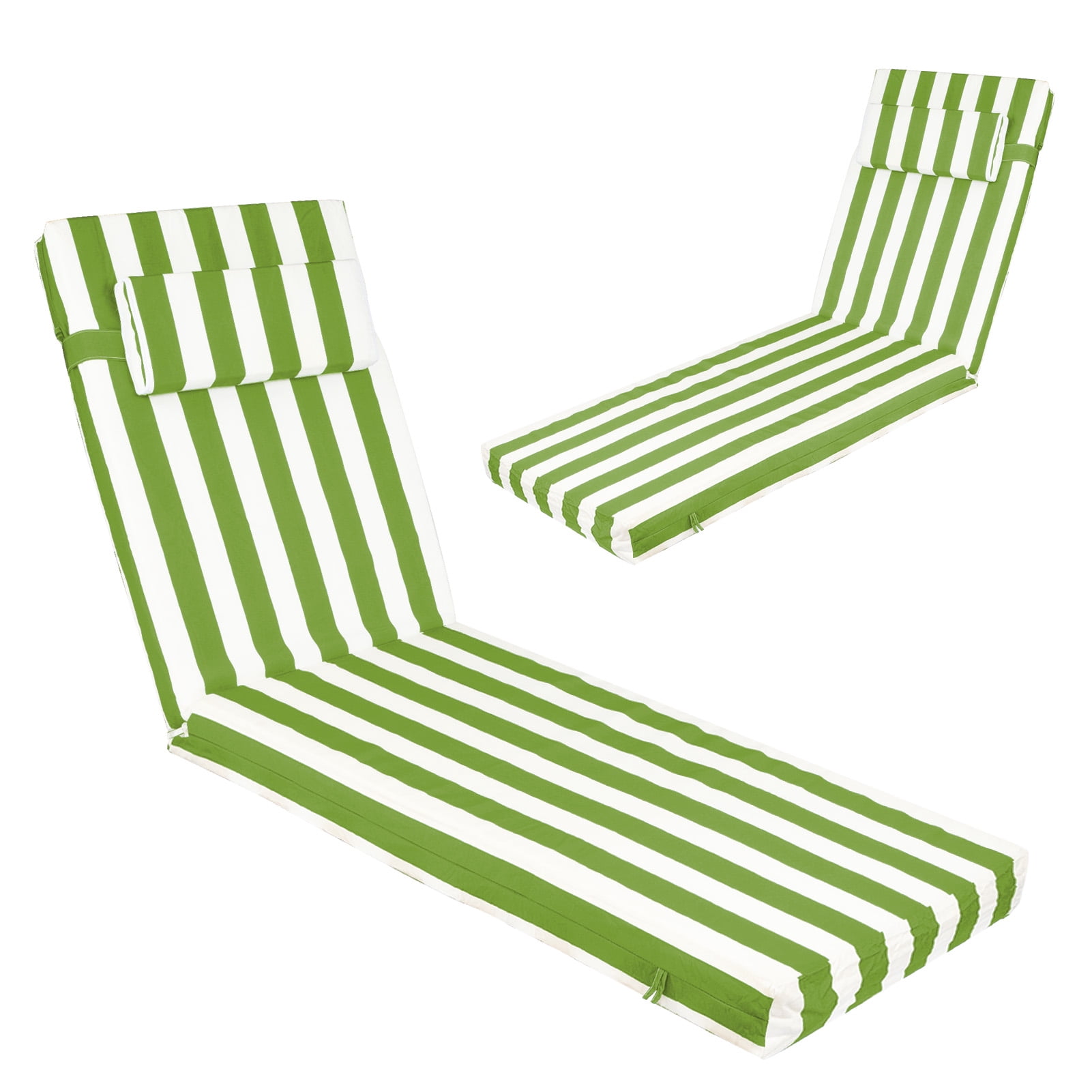 Outdoor Chaise Lounge Cushion with Adjustable Headrest and Straps