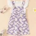 thumbnail image 3 of kaprioy Toddler Baby Girls Summer Outfits 12 18 24 Months 2T 3T 4T 5T Solid Color Ribbed Short Sleeve T-Shirt with Daisy Printed Overall Shorts 2 Pcs Suspenders Suit, 3 of 5