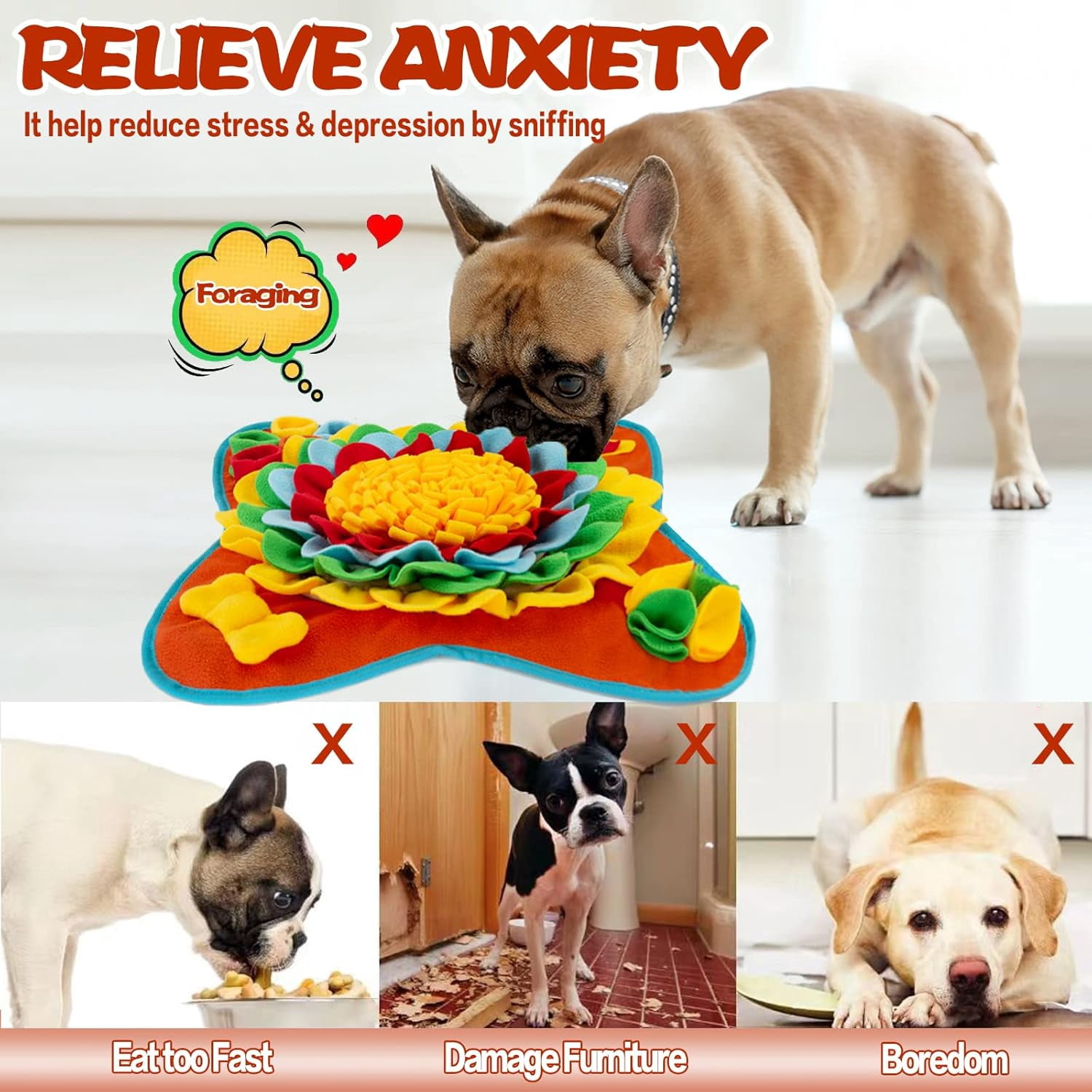 Snuffle Mat for Dogs Pet Treats Feeding Mat for Small/Medium Breed Dogs Non-Slip/Portable/Durable Interactive Dog Puzzle Toys Encourages Natural Foraging Skills (Blue)