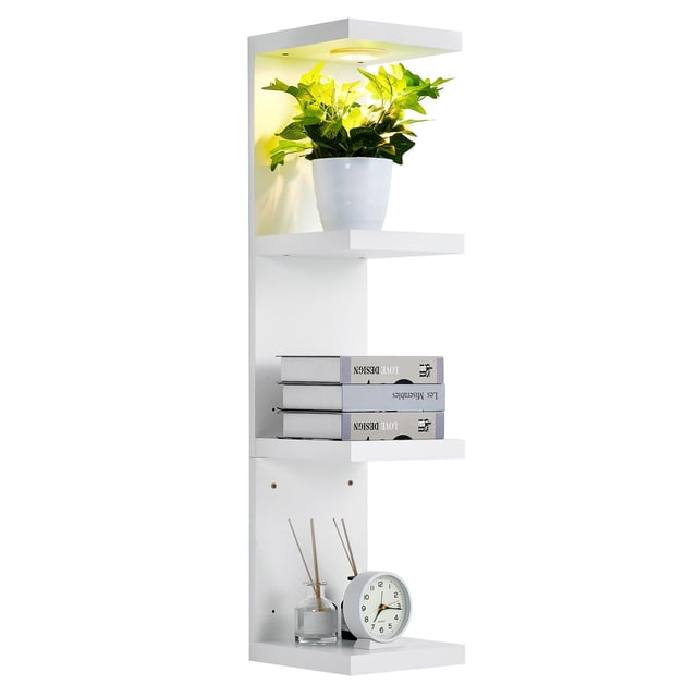 Garvee estante flotante LED de pared de 4 niveles con control remoto, diseño blanco para exhibición y almacenamiento en sala, recámara u oficina