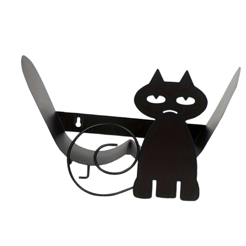 Fiocias Cat Decorative Toilet Paper Holder - Free-Standing Bathroom Tissue Storage Black