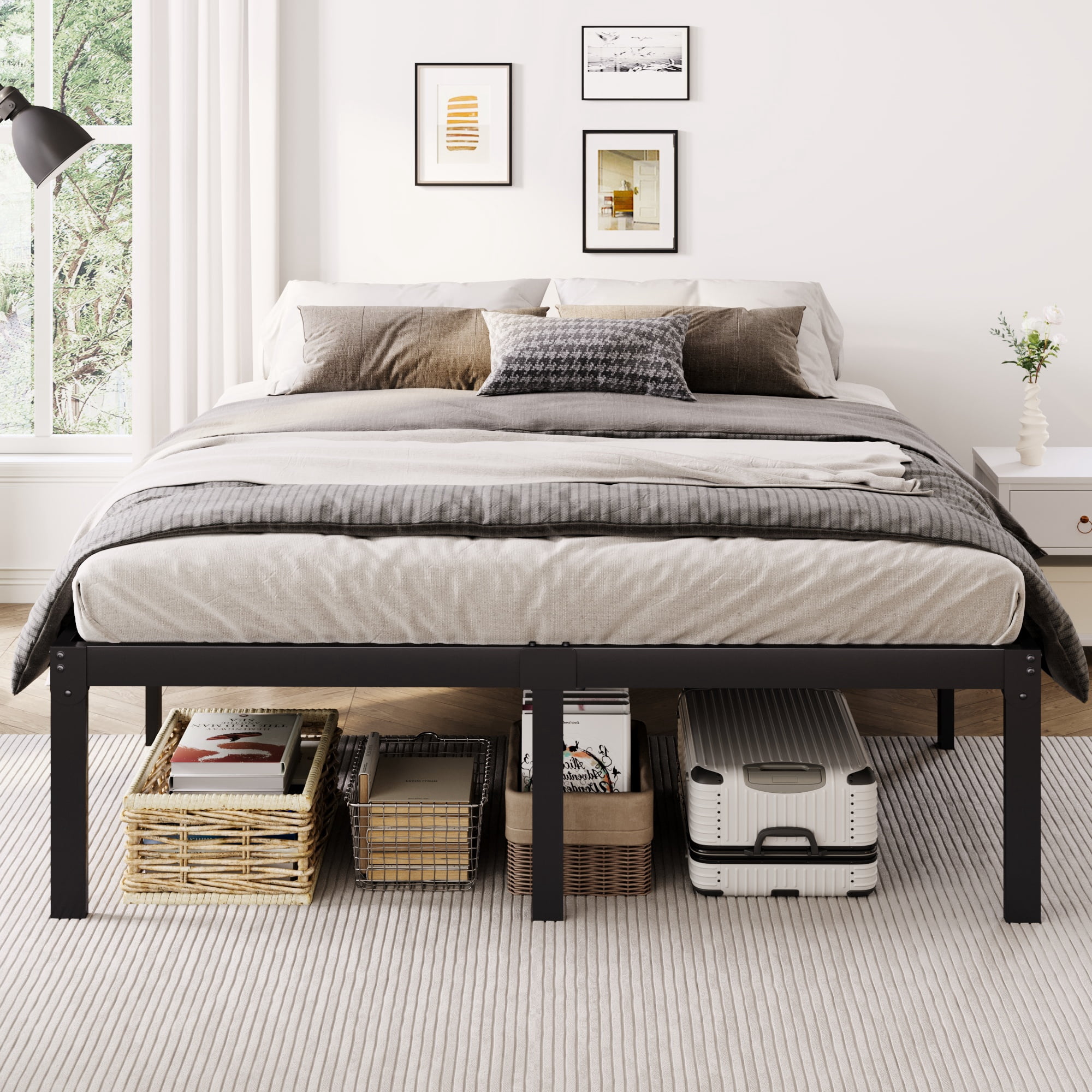 Merrland 18" King Size Metal Platform Bed Frame, Heavy-Duty, Ample Under-Bed Storage, No Box Spring Needed, Black