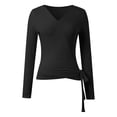 thumbnail image 2 of Lullu Girl's Tie Wrap Top Solid Lightweight Long Sleeve V Neck Shirt for Dance, 2 of 6
