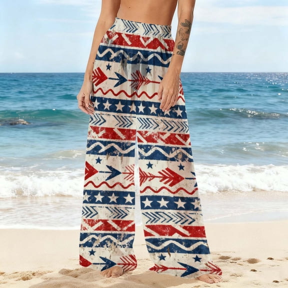 Gamivast Womens Swimsuit Cover up Pants Boho Floral Graphic Wide Leg Sheer Beach Pant Flowy Elastic Waist Pull On Pants Vacation Swimwear Summer Outfits