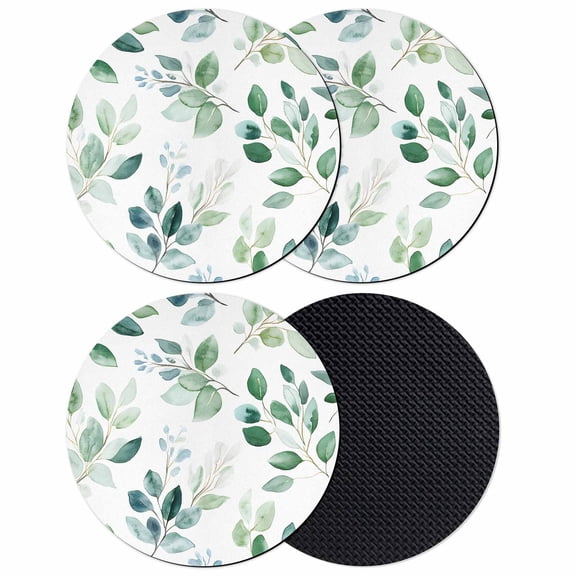 Eucalyptus Leaves Coasters Set of 4, Spring Botanical Pastoral Green Absorbent Coasters for Drinks, Coaster for Bar Office Dining Coffee Table Accessories Decor, Non Slip Round Desk Coaster