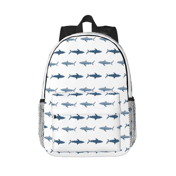 Saiise Cute Shark 15in Lightweight Student Backpack Water Resistant School Laptop Bag Travel Daypack Padded Straps Ergonomic Bookbag Compact 11.8x15.4in