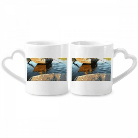 

Rowing Boat Art Deco Fashion Couple Porcelain Mug Set Cerac Lover Cup Heart Handle