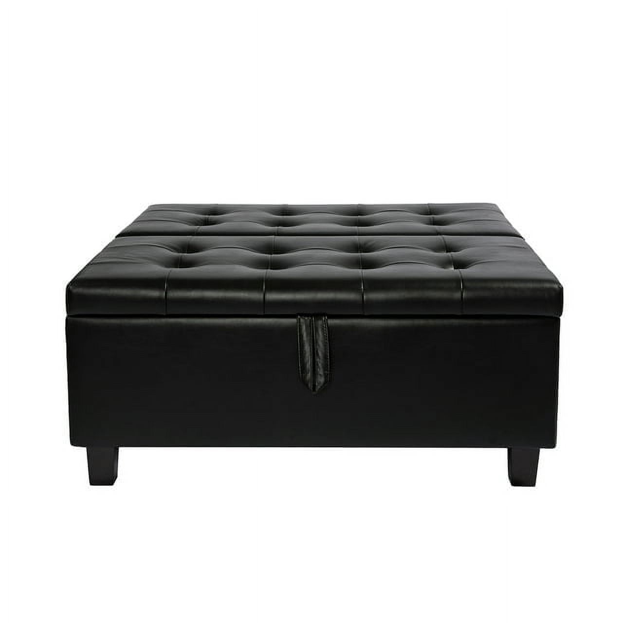 Charlotte 35 Inch Large Square Storage Ottoman Bench, Tufted Upholstered Lift Top Coffee Table Ottoman with Storage, Oversized Storage Ottomans, Toy Box, Air Leather Footrest for Living Room – Black