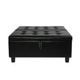 thumbnail image 5 of Charlotte 35 Inch Large Square Storage Ottoman Bench, Tufted Upholstered Lift Top Coffee Table Ottoman with Storage, Oversized Storage Ottomans, Toy Box, Air Leather Footrest for Living Room – Black, 5 of 13