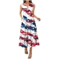 thumbnail image 2 of Nmnitkp Dresses for Women Independence Day print Fashion Casual Printed V-Neck Pullover Sleeveless Pleated Irregular Dress Blue,L, 2 of 7