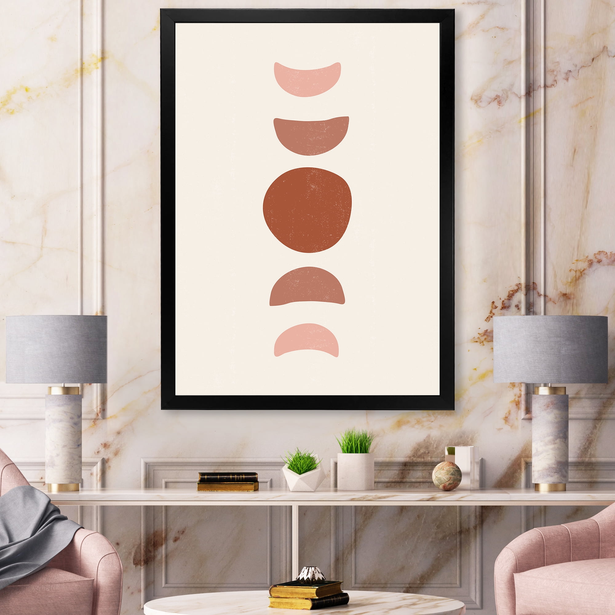 Designart 'Minimal Moon Phases On White' Modern Framed Art Print