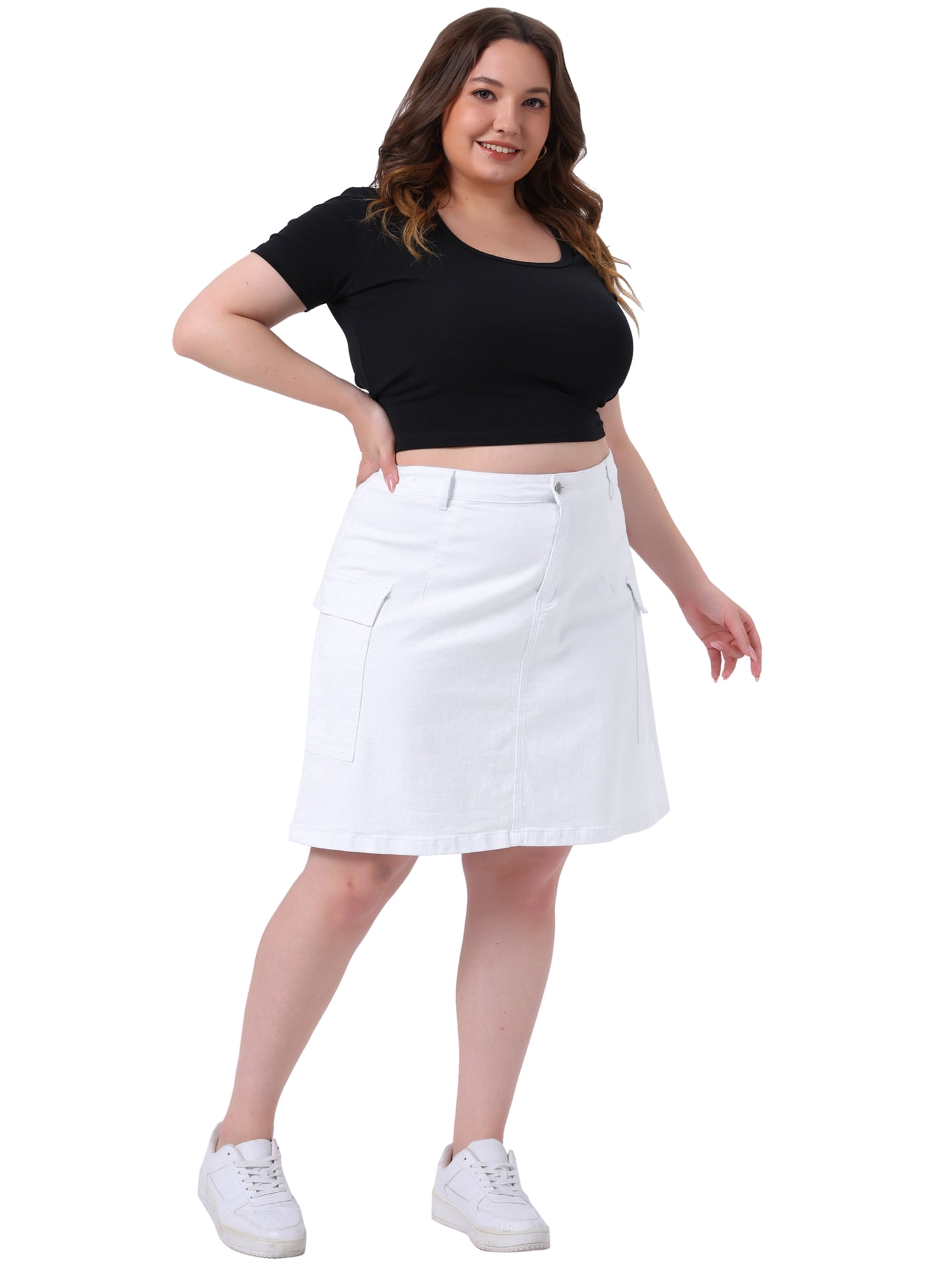 DARING DIVA Women's Plus Size A Line Above Knee Zip Front Flare Skirts 1X White