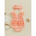 thumbnail image 3 of Baby Girls Summer Casual Romper Orange Flying Sleeve Daisy Print Romper with Headband, 3 of 7