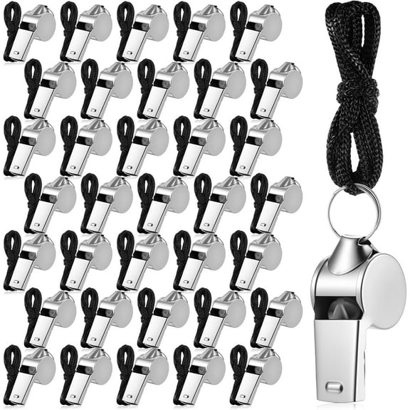 24 Pcs Loud Sports Whistles with Lanyards - Stainless Steel Referee & Coach Whistle Bulk for Teams, Emergency, Dog Training, Gym Class, Survival