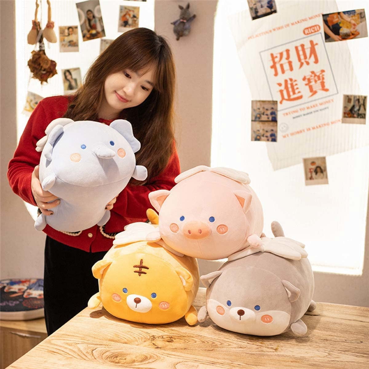 Stuffed Animal Throw Pillow, Huskies Chubby Anime Pillow, Kawaii