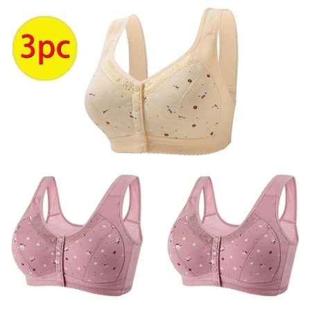 TrendVibe365 Everyday Bras Womens Plus Size 3 Pack Daisy Floral Wirefree Push up Bralette Padded Button Front Closure Wide Strap Corset Full Coverage Crop Tank Top Comfort Underwear Brown 3XL