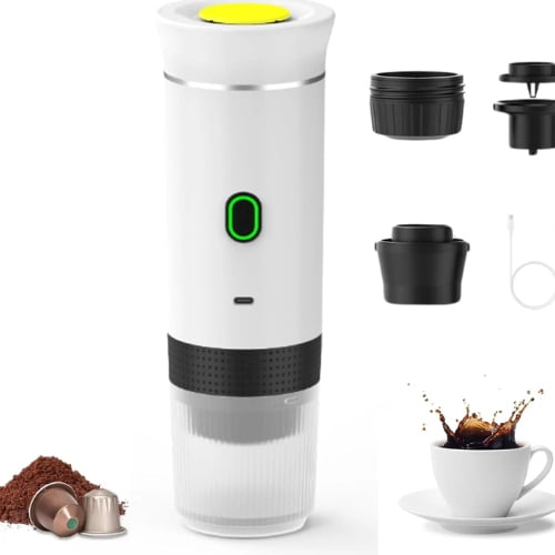 Coffee My Cup Portable Espresso Maker – 3-in-1 Travel Coffee Machine with USB-C | Ground Coffee, Nespresso & Dolce Gusto Compatible (Silver)