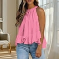 thumbnail image 4 of BSDJILFG Halter Flowy Tops for Women Summer Cute Babydoll Shirt Y2K Ruffle Hem Tank Top Swing Open Back Blouse for Juniors, 4 of 7