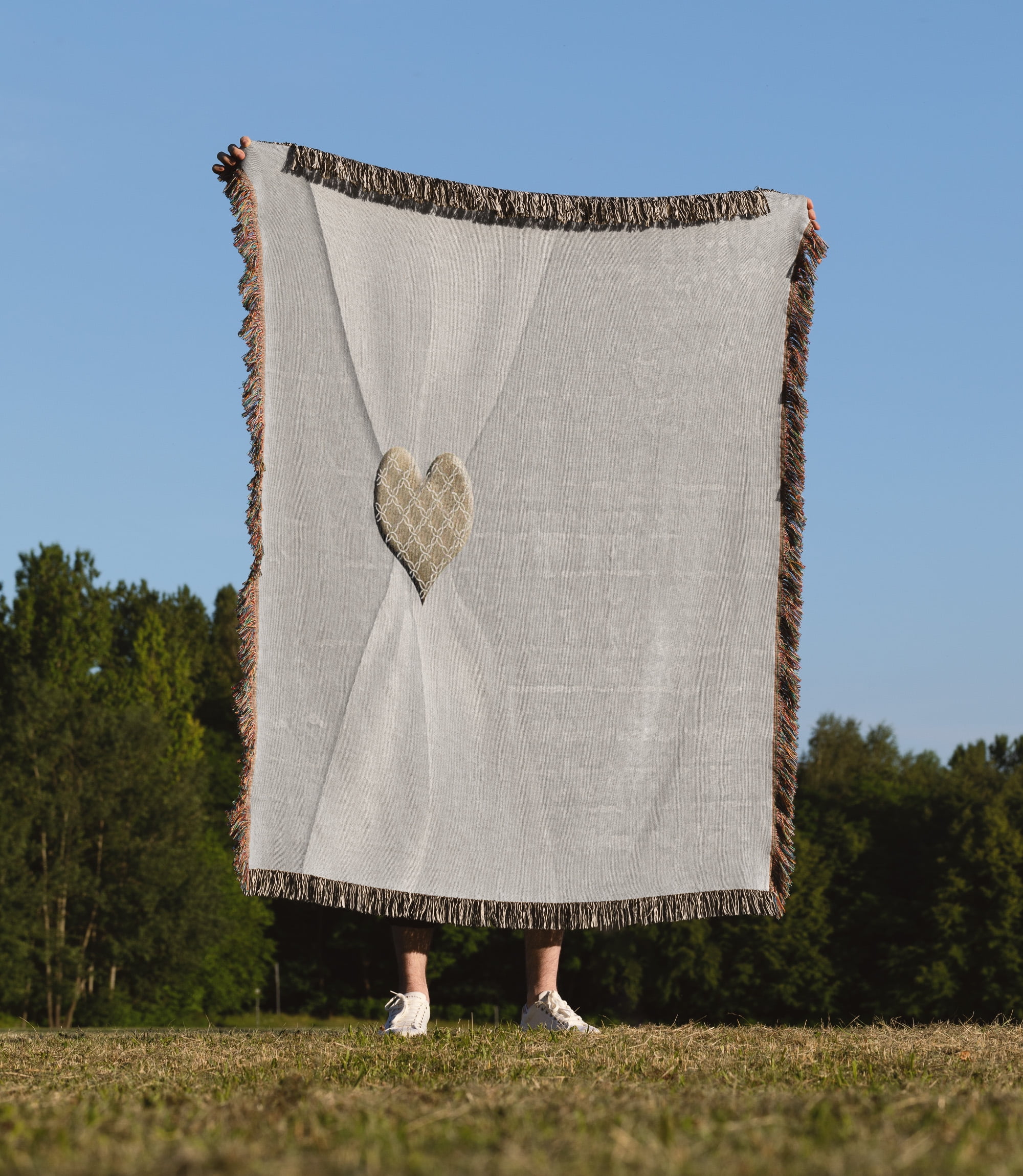 White Satin Ribbon With Gold Heart, Woven Blanket