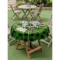thumbnail image 3 of Outdoor Tablecloth with Umbrella Hole and Zipper, Botanical Flower Wreath Round Table Cloth 54 Inch Waterproof Tablecloth, Rustic Bow-Knot Green Black Plaid Picnic Table Cover for Patio Camping, 3 of 7