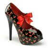 Womens May Jane Shoes Peep Toe Pumps 5 3/4 Inch Heels Black White Red Cherries