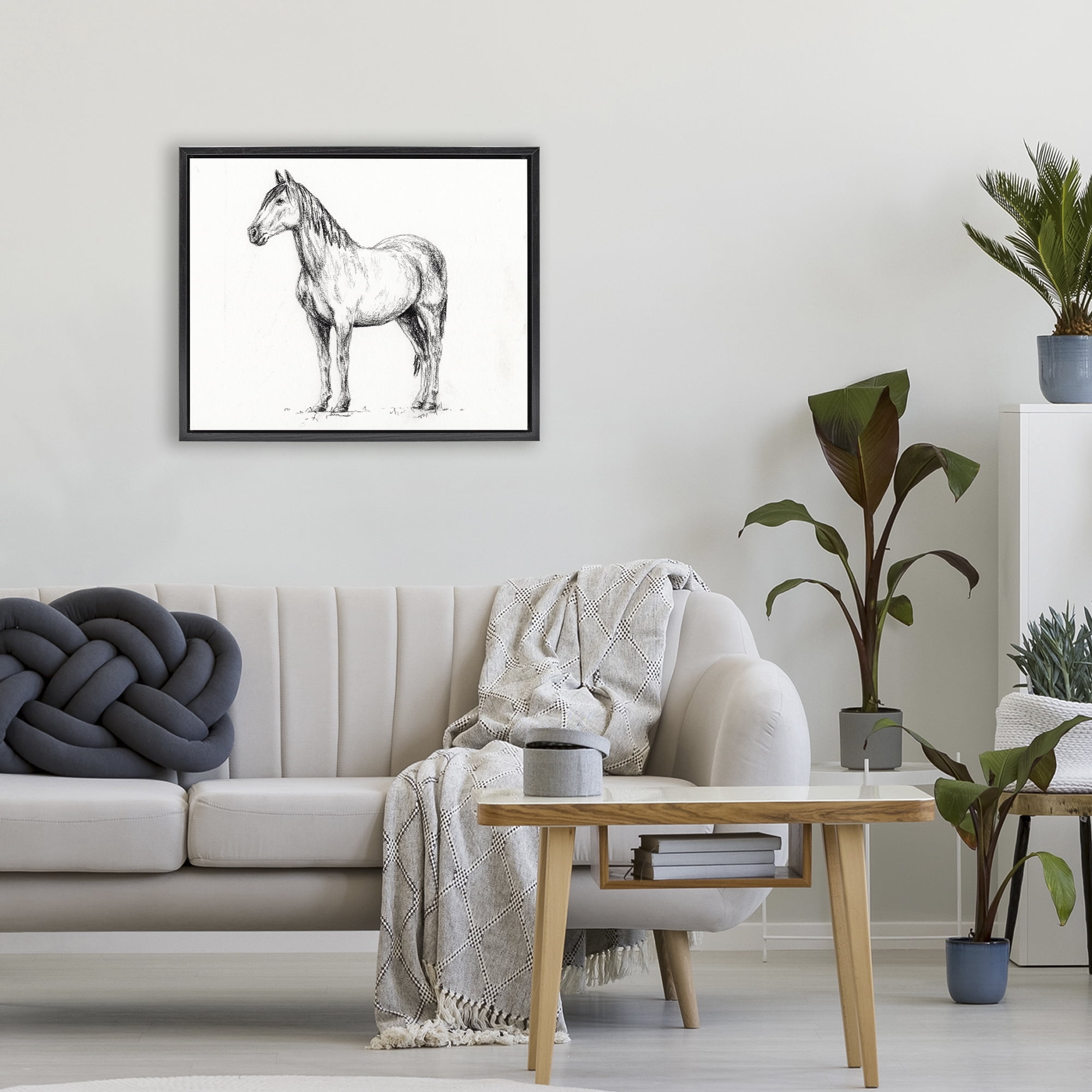 Stupell Industries Horse In Charcoal Black Framed Floater Canvas Wall Art, design by Leah Noel Art