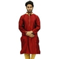 thumbnail image 2 of Atasi Men's Long Maroon Dupion Band Collar Shirt Ethnic Clothing-Medium, 2 of 7