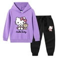 thumbnail image 4 of Hello Kitty, nueva ropa para niños, jersey para niñas, suéter con capucha, pantalones de dos piezas, traje deportivo de manga larga de algodón para bebés, 4 of 5