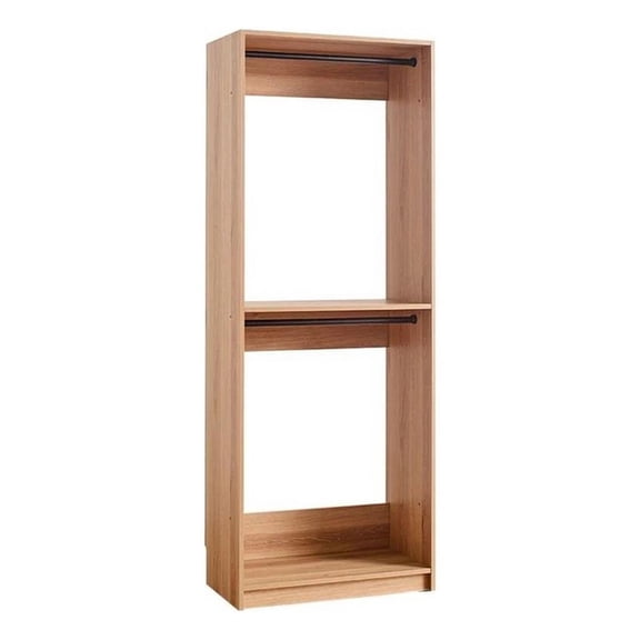 Benjara Dee Modular Closet System- 2 Compartments- 2 Hanging Rods- Oak Brown