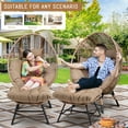 thumbnail image 3 of RADIATA Set of 2 Wicker Double Egg Chair with Ottomans, All-Weather PE Rattan Patio Stationary Chair with Thick Cushions, 420lbs Capacity, Brown, 3 of 9