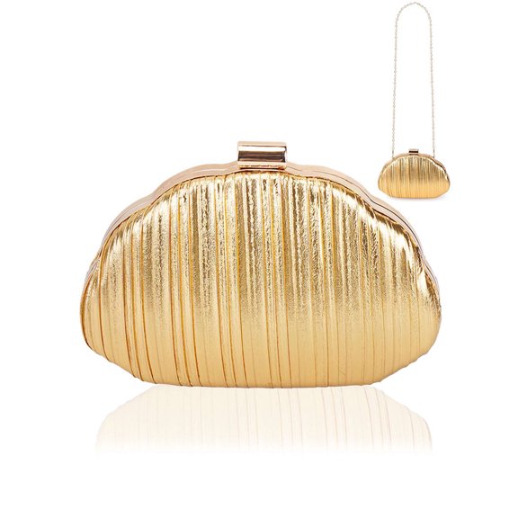 GASTROPOD Shell Shaped Gold Clutch Purse for Women Elegant Pleated Crossbody Evening Bag Formal Handbag with Chain Shoulder Strap for Wedding Party Prom-Gold