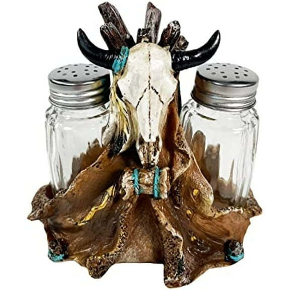 Urbalabs Western Cowboy Cow Skull Wild West Tent, Desert Cactus, Chuck Wagon Salt and Pepper Shaker Caddy Farmhouse Dinner Table Kitchen Ranch Decorations Rustic Cowboy Decor Hand Painted (Tent)