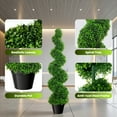 thumbnail image 2 of 35.4 Inch Artificial Boxwood Spiral Topiary Trees, Set of 2, Decorative Faux Twisted Trees, Fake Greenery Plants with PE Leaves, All-Year Green in Cement-Filled Plastic Pot for Outdoor, Yard, Garden, 2 of 8
