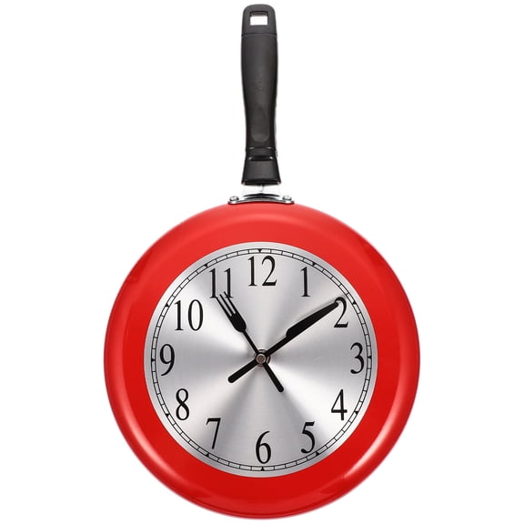 IFANLANDOR 1Set Red Frying Pan Wall Clock Silent Sweep Hands Decorative Wall Clock for Home