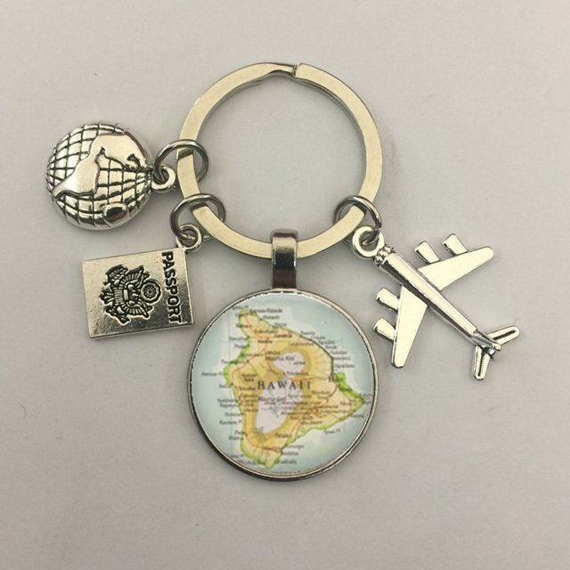 Llavero con mapa del mundo para viajar, explorar la cúpula de cristal, llavero con colgante de avión Cabachon, llavero de joyería de regalo para hombres y mujeres. Dengxun unisex