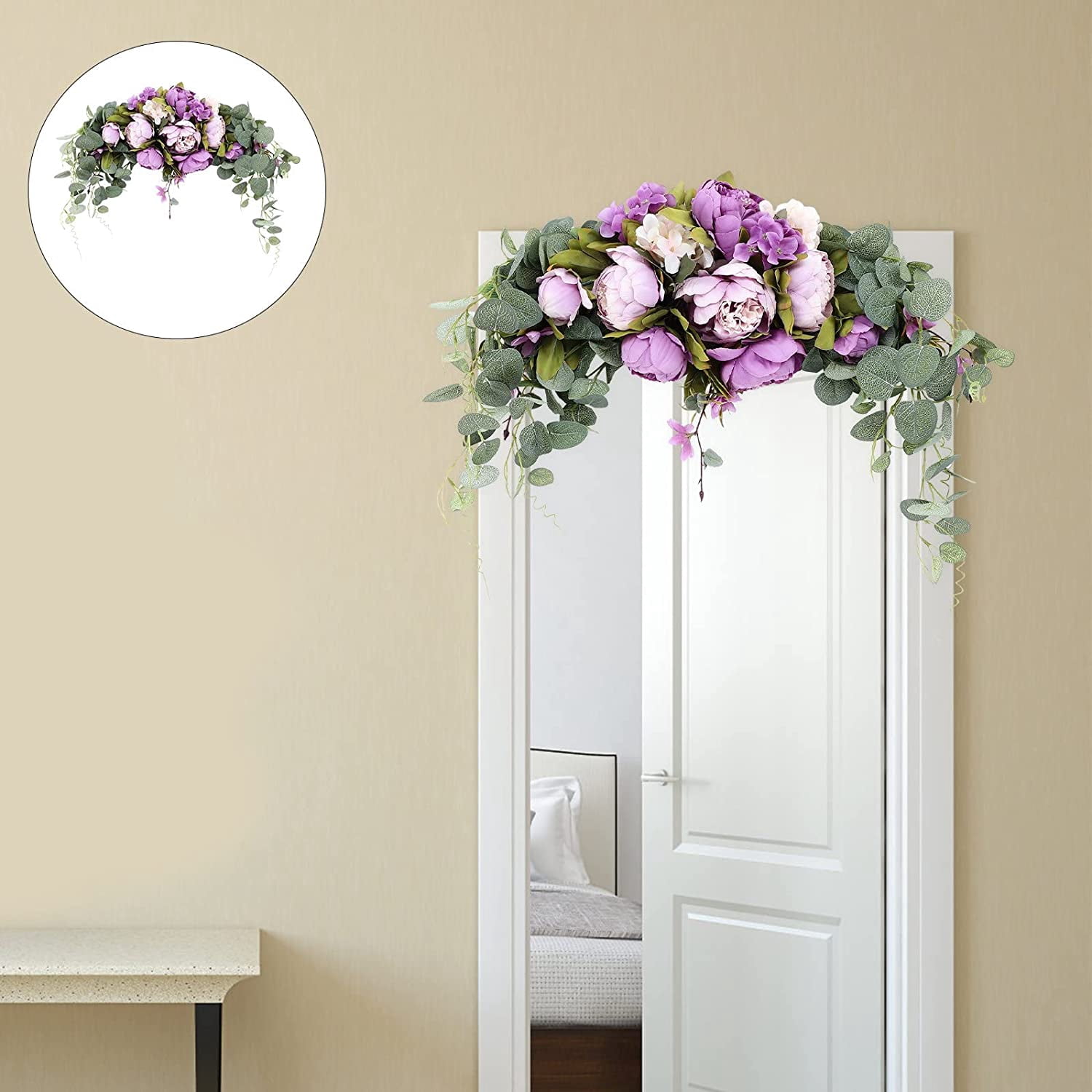 HAOSHICS Artificial Floral Peony Swag Fake Silk Flowers Swag Colorful Mixed Spring Floral Swag with Rose for Wedding Arch Table Centrepiece Hanging Home Mirror Wall Decor (Rose Red)