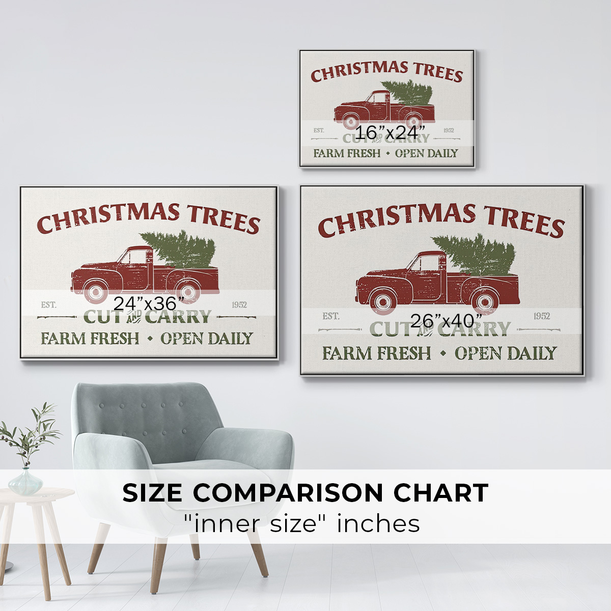 Christmas Farm Sign Collection A - Framed Gallery Wrapped Holiday Canvas - 27 x 41 - White Frame
