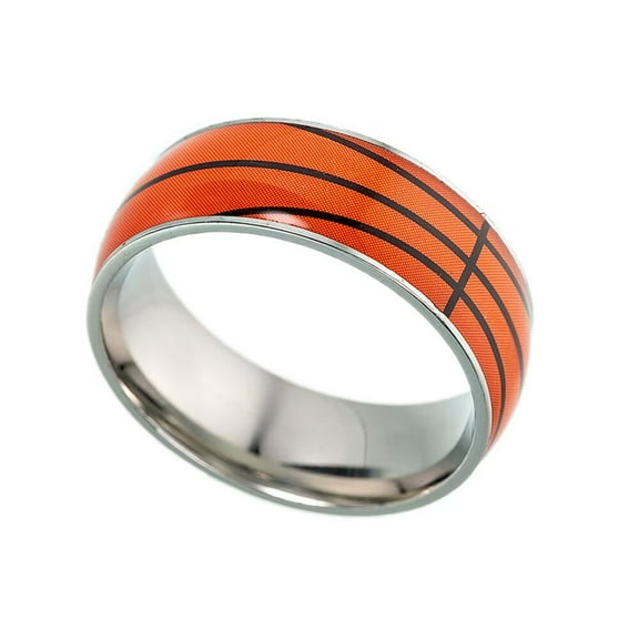 PAURO Men Stainless Steel Sports Balls Ring 8mm Basketball Pattern Band Football Rugby Baseball Ring Outdoor Sport Jewelry Size 8