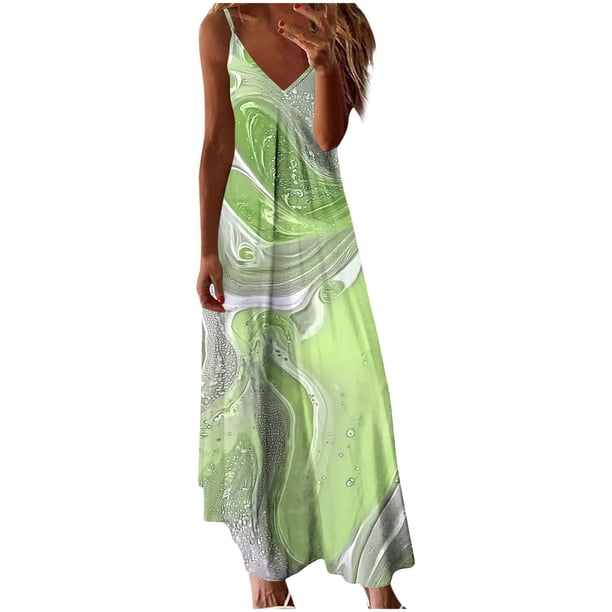 Vestido de Verano Casual de las Mujeres, Impresión Plegada Casual de Verano, Vestido de Cuello en V sin Mangas de Camis