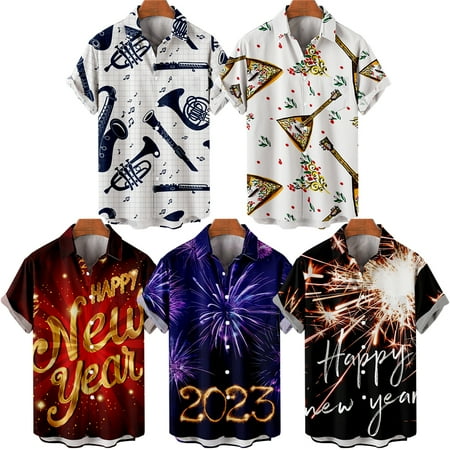 

MLFU Big & Tall Men New Year Collared Tees Loose Fit Summer Clothing Apparel Plus Size Men