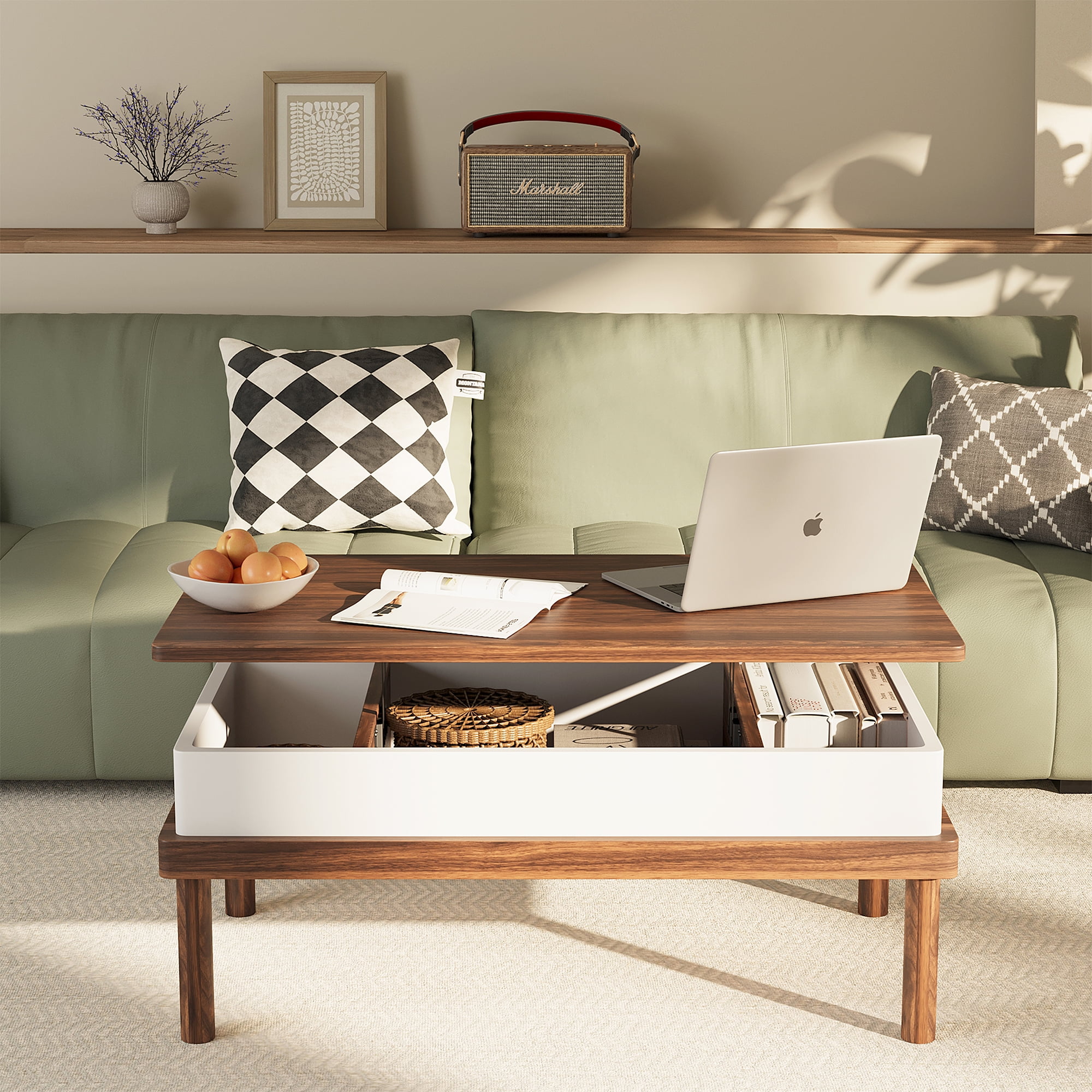 Walsunny Lift Top Coffee Tables Wooden with Storage 39.4" Farmhouse Rustic Wood Coffee Table for Living Room Reception Room Apartment Office Walnut