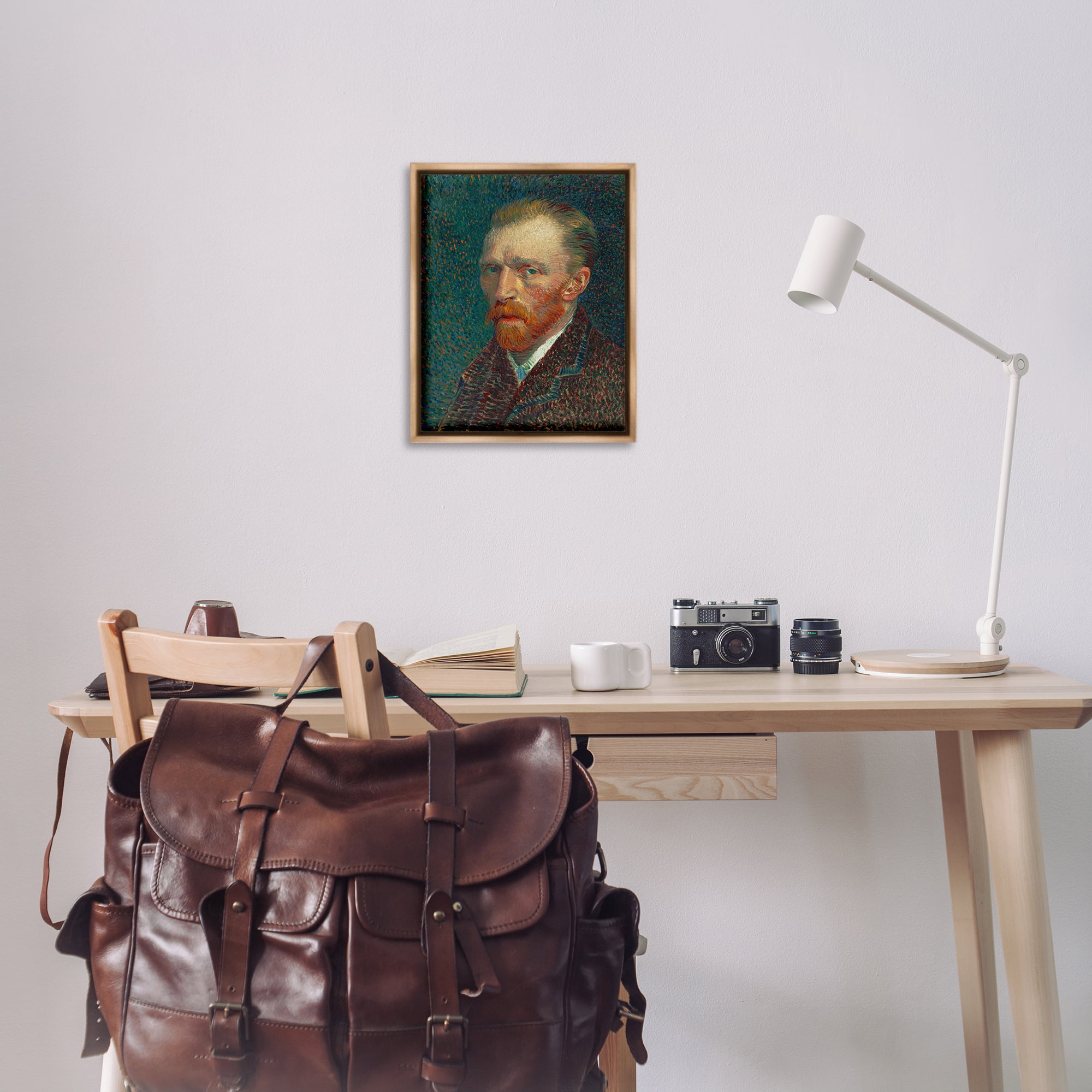 Stupell Industries Van Gogh Self Portrait People Painting Brown Floater Framed Canvas Art Print Wall Art, 17 x 21