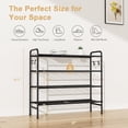 thumbnail image 2 of 4-Tier Shoe Rack 33" Wide Metal Shoe Organizer Long Shoe Storage with 4 Side Hooks Sturdy Shoes Shelf for Closet, Front Door Entrance, Garage, Dorm, Black, 2 of 8
