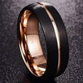 thumbnail image 4 of Men Women 8mm Rose Gold Groove Tungsten Carbide Rings Domed Black Brushed Wedding Bands High Polished Comfort Fit Size 6-15, 4 of 5