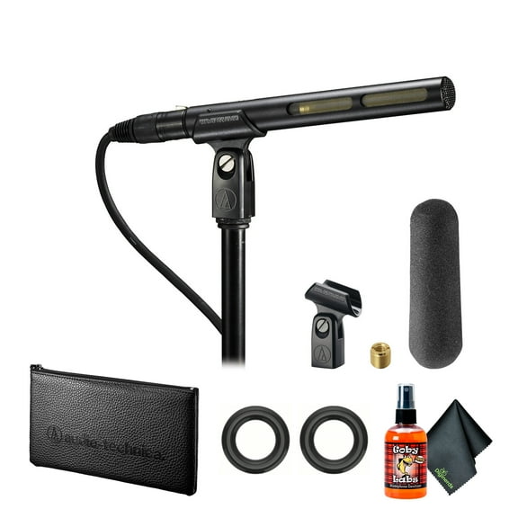 Audio-Technica AT875R Line and Gradient Condenser Microphone   Microfiber Cleaning Cloth   Goby Labs Microphone cleaner   10 Ft XLR Cable