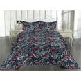 thumbnail image 2 of Ambesonne Leafy Design Quilted Bedspread Set 3 Pcs, Modern Tropical Leaves, Queen, Dark Coral Slate Blue, 2 of 4