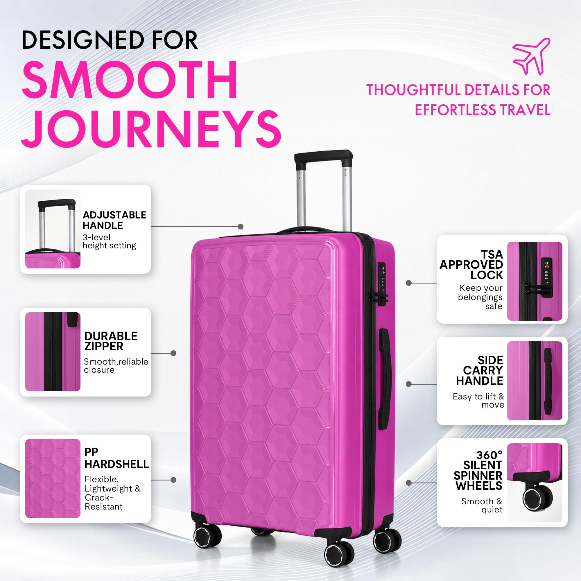 3-Piece PP Hardshell Luggage Set, Lightweight Scratch-Resistant Suitcases with Silent Spinner Wheels & TSA Lock, Lavender Pink
