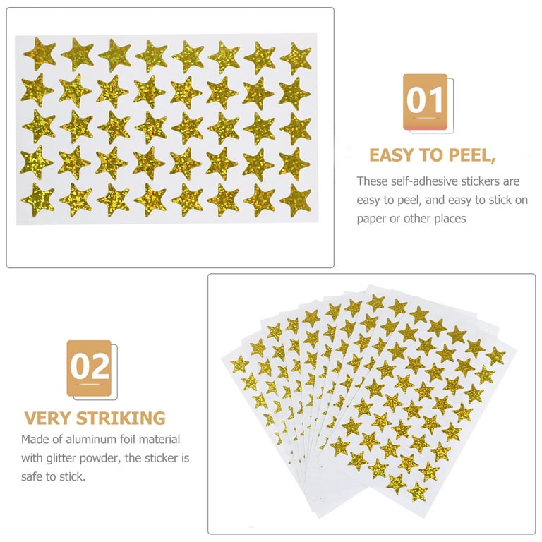  KESOTE 5 Sheets Glitter Gold Star Stickers, Self